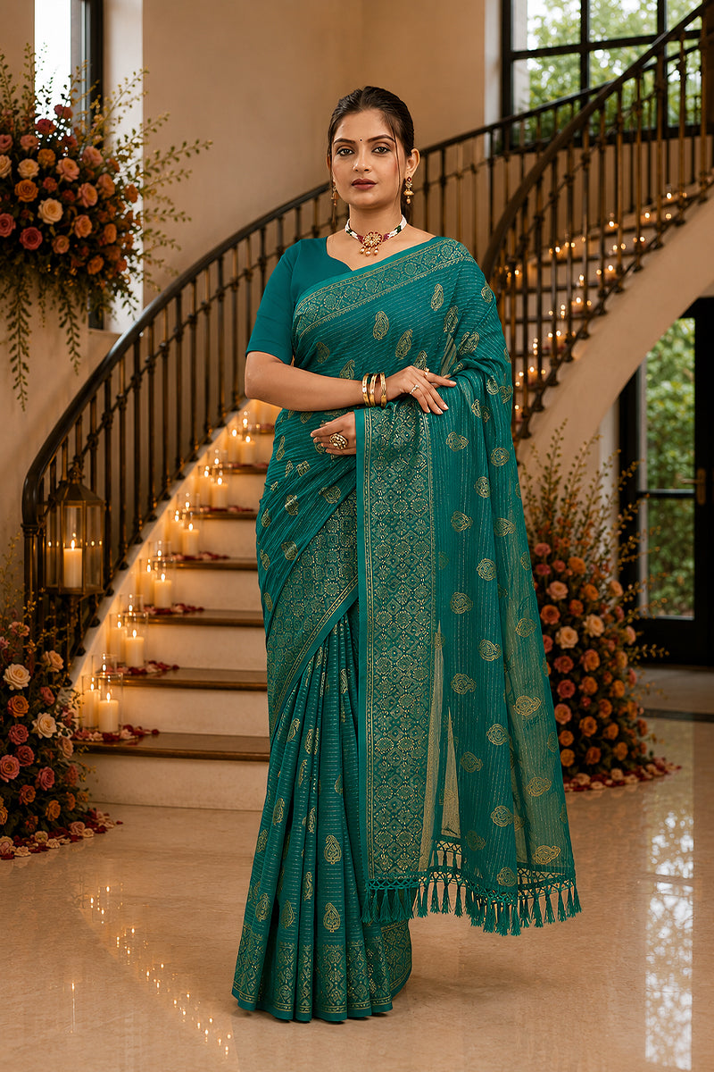 Green Foil Printed Soft Georgette Saree
