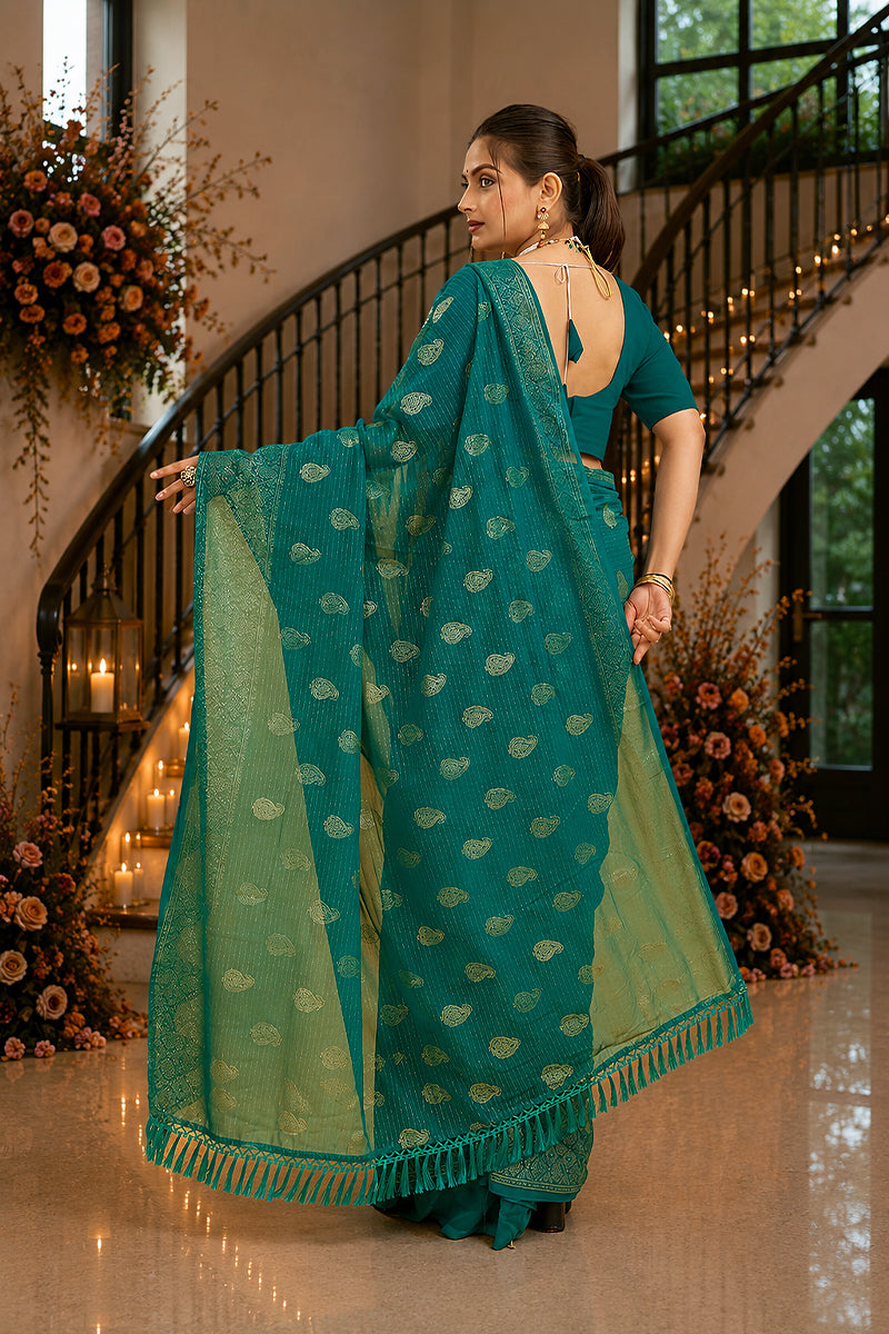 Green Foil Printed Soft Georgette Saree
