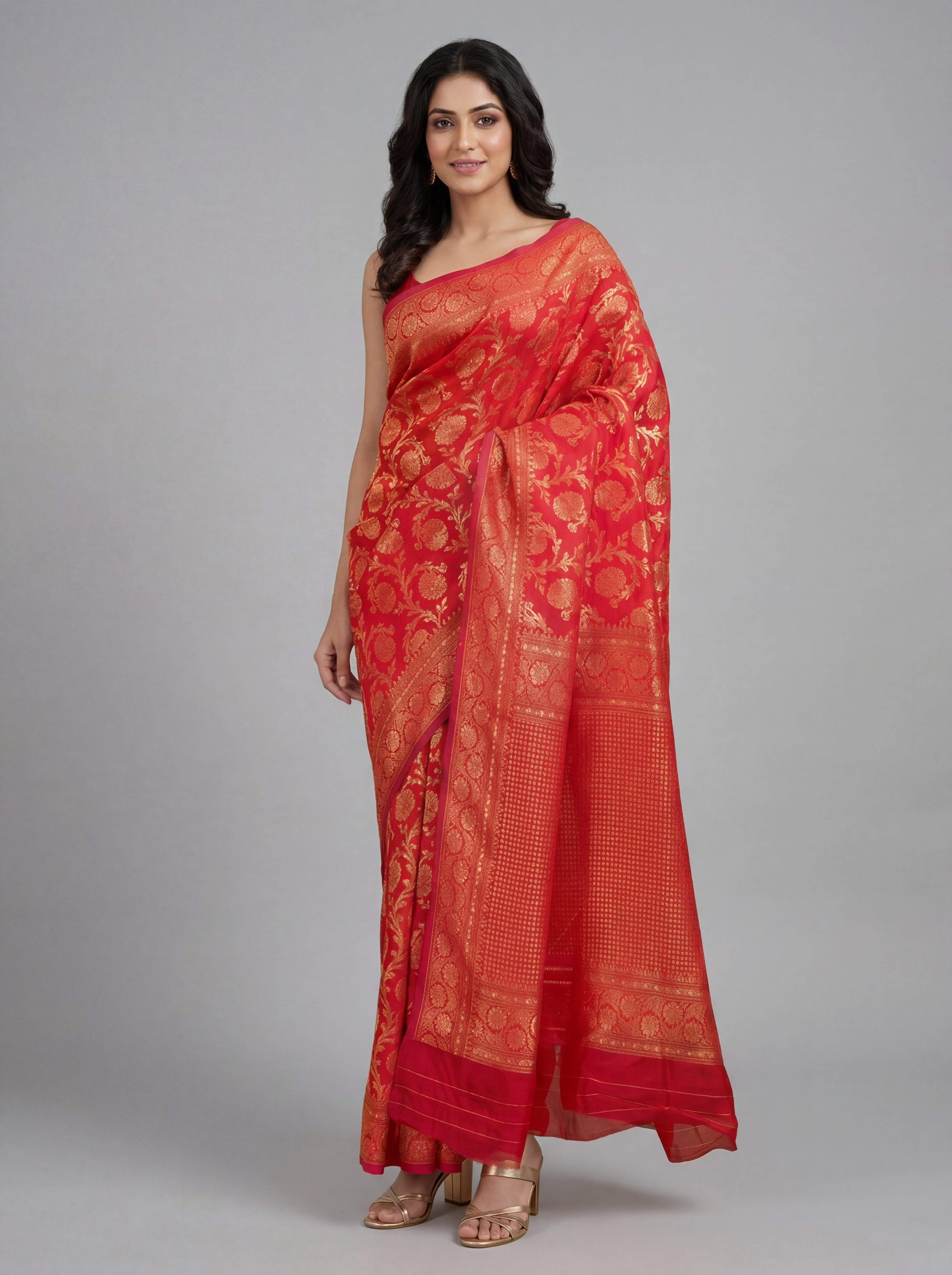 Red Kanjivaram Woven Silk Blend Saree