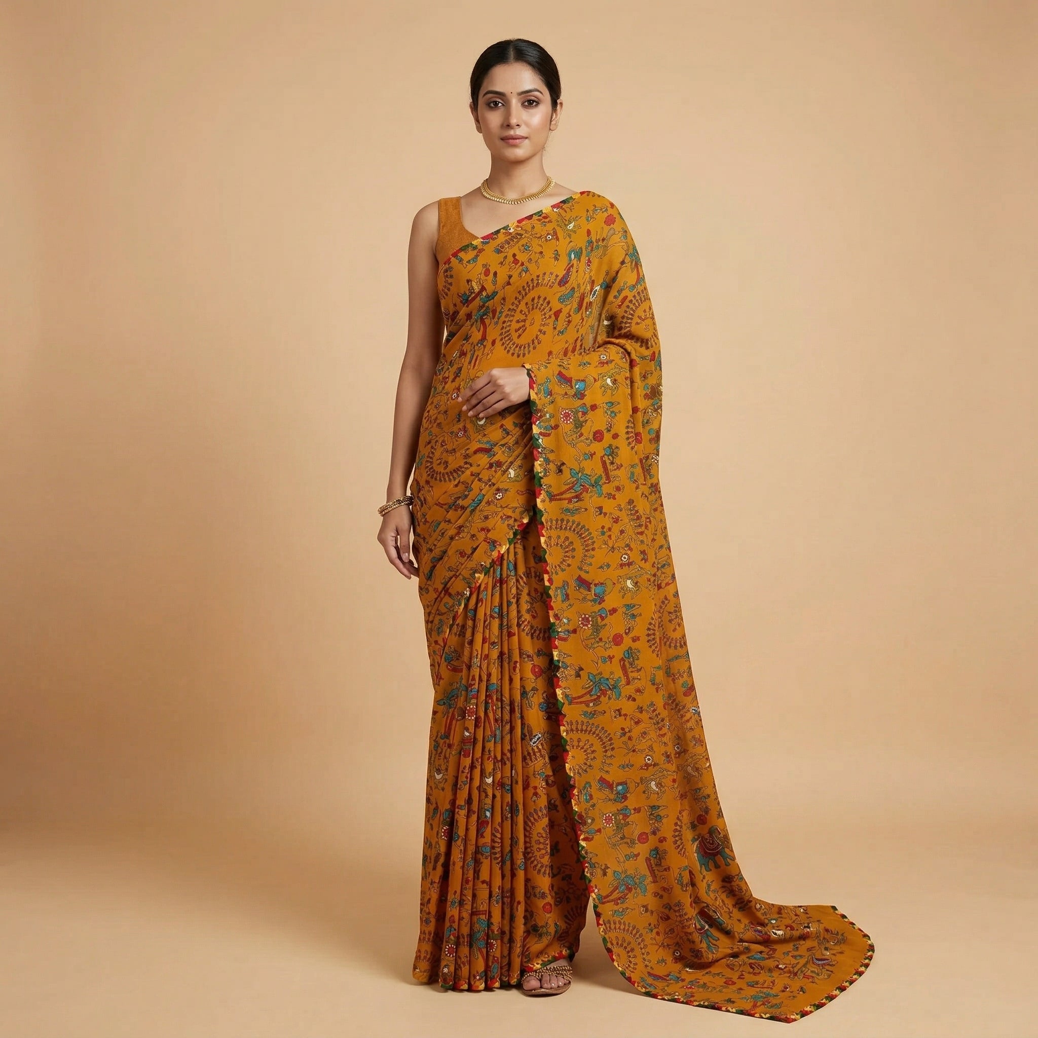 Yellow Floral Printed Georgette Saree
