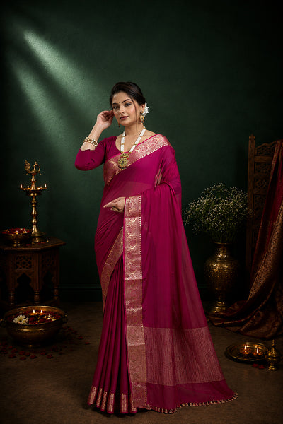 Wine Woven Chinnon Silk Saree