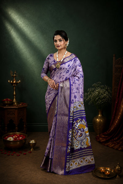 Purple Soft Dola Cotton Gharchola Printed Saree