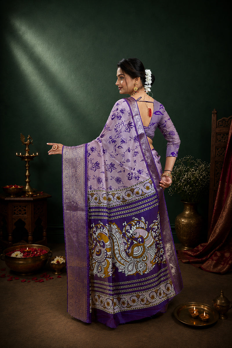Purple Soft Dola Cotton Gharchola Printed Saree