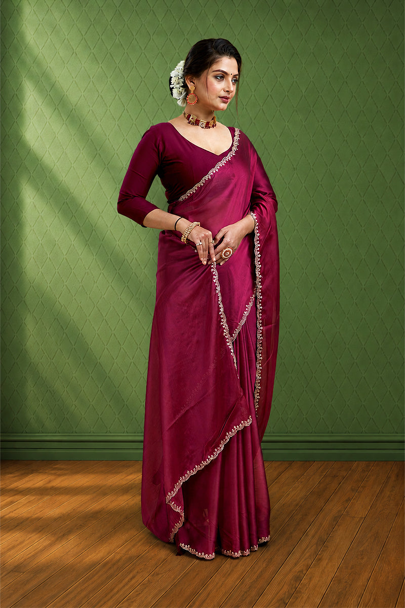 Red Embroidered Rangoli Silk Saree