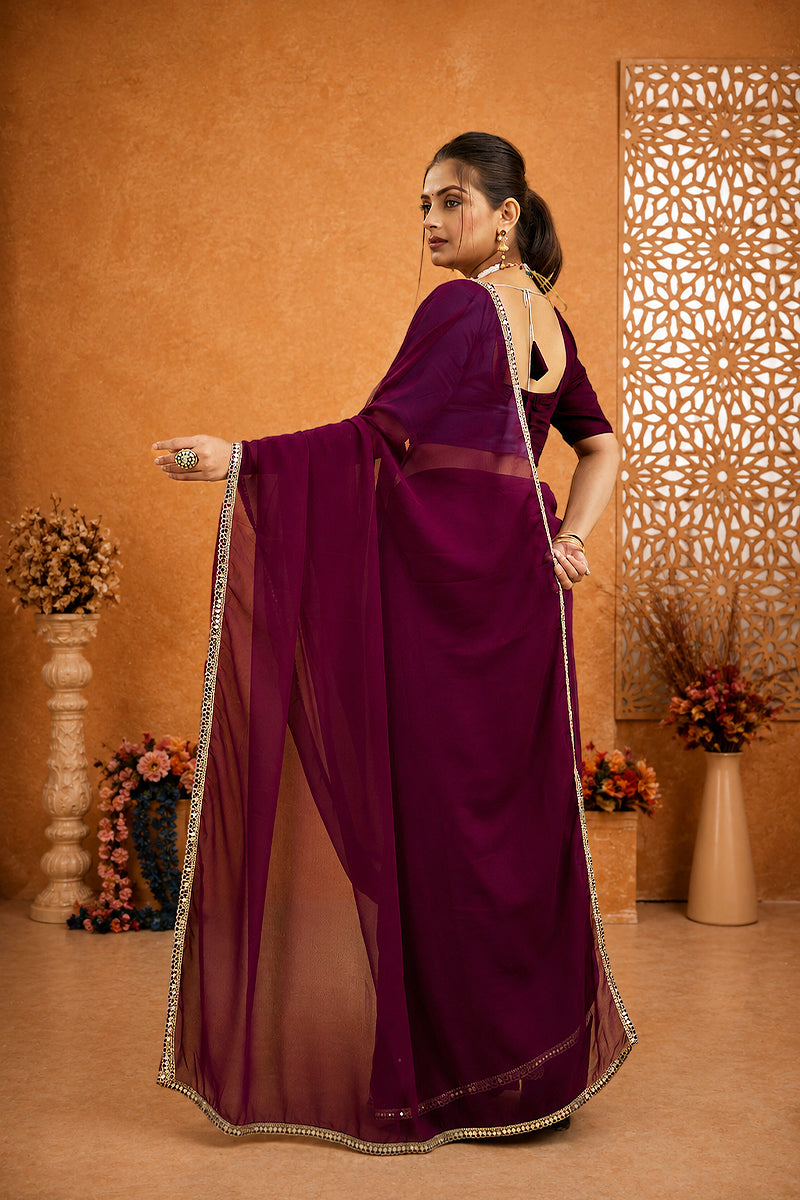 Purple Mirror Lace Georgette Saree