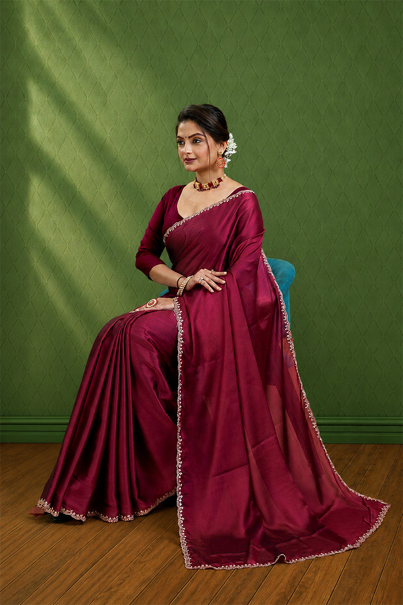 Red Embroidered Rangoli Silk Saree