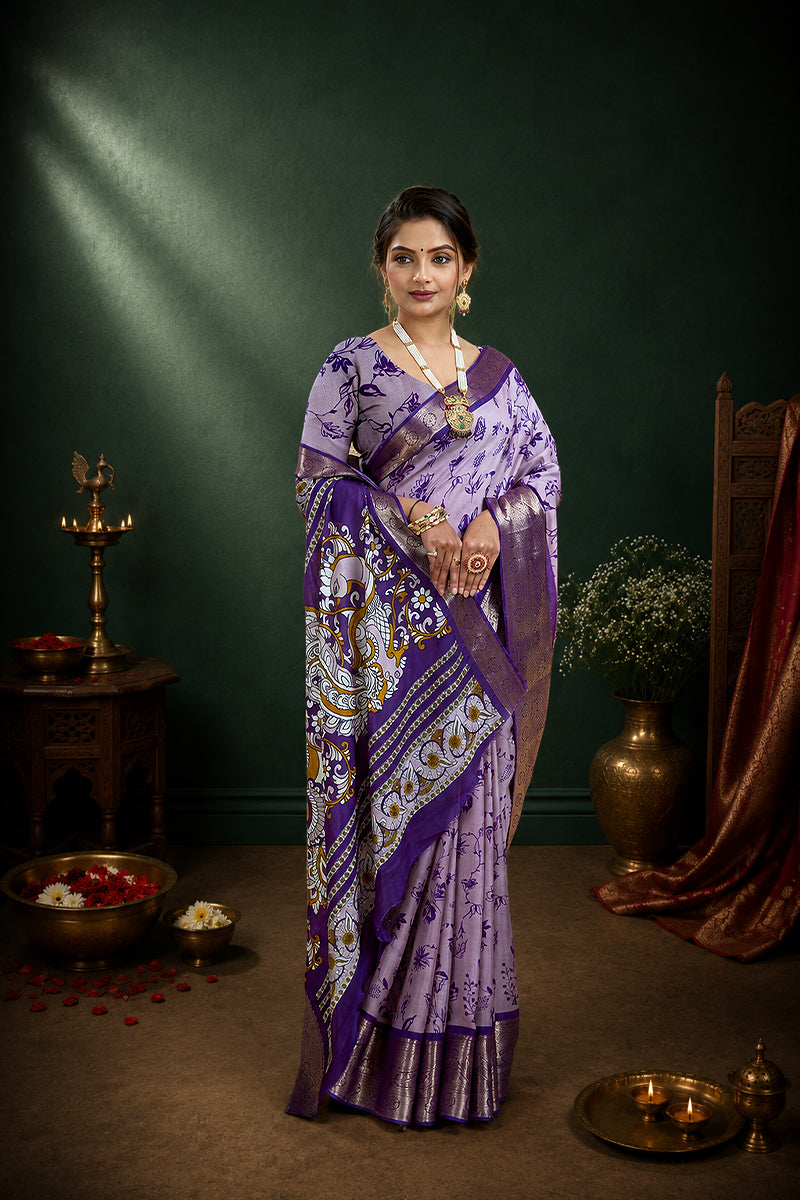 Purple Soft Dola Cotton Gharchola Printed Saree