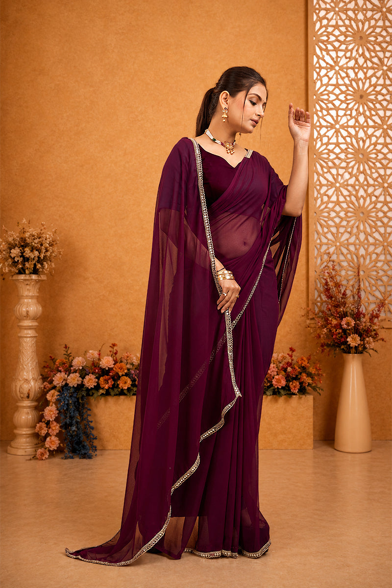 Purple Mirror Lace Georgette Saree