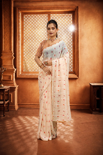Off White Ready To Wear Digital Printed Georgette Saree