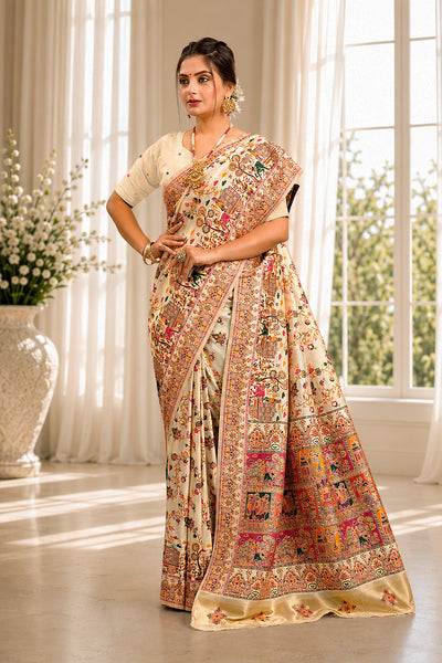 White Minakari Banarasi Saree