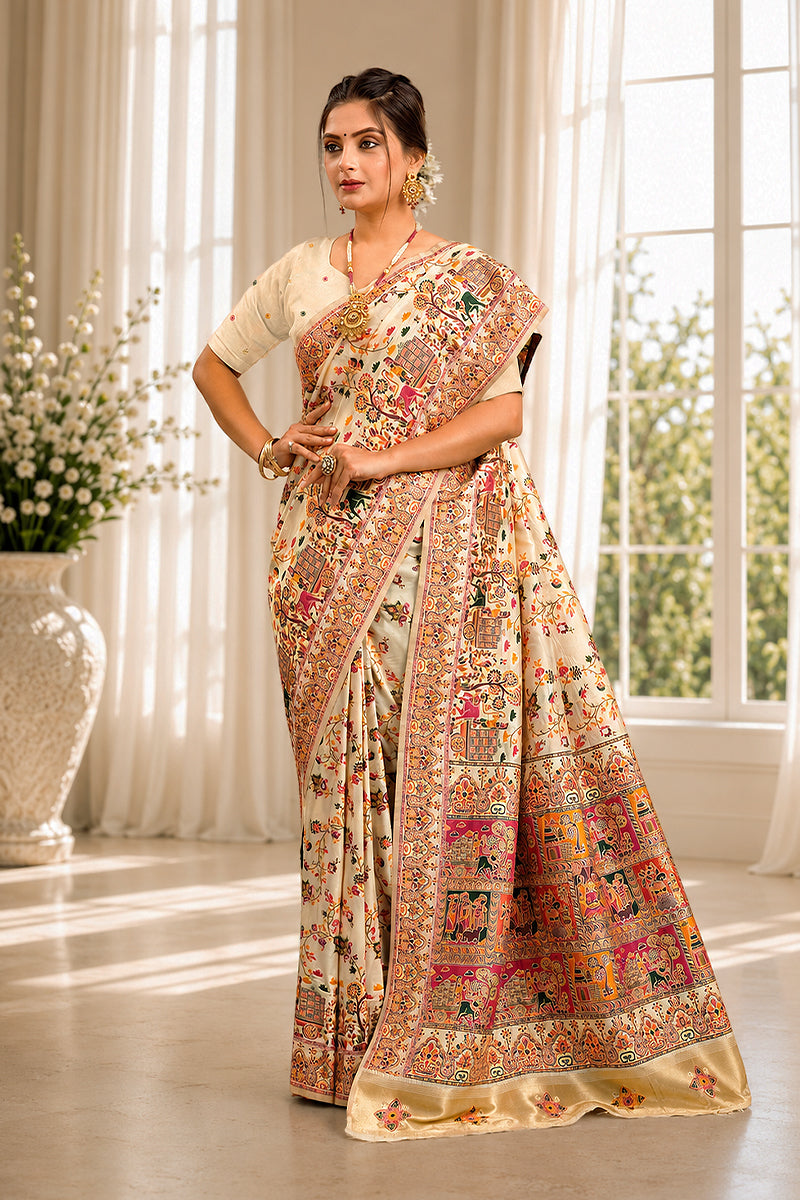 White Minakari Banarasi Saree