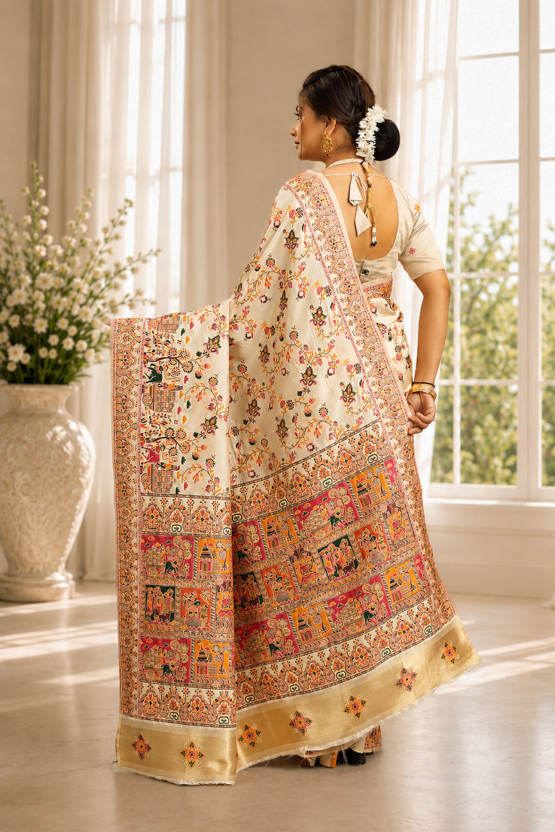 White Minakari Banarasi Saree