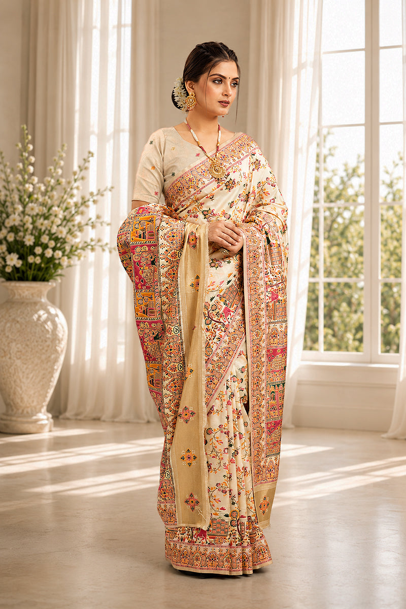 White Minakari Banarasi Saree