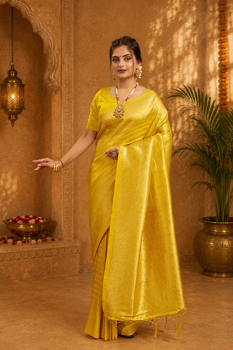 Yellow Woven Banarasi Khadi Silk Saree