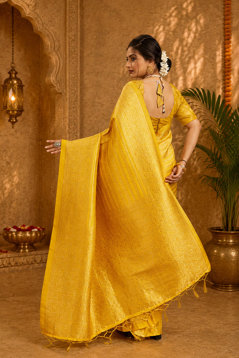 Yellow Woven Banarasi Khadi Silk Saree