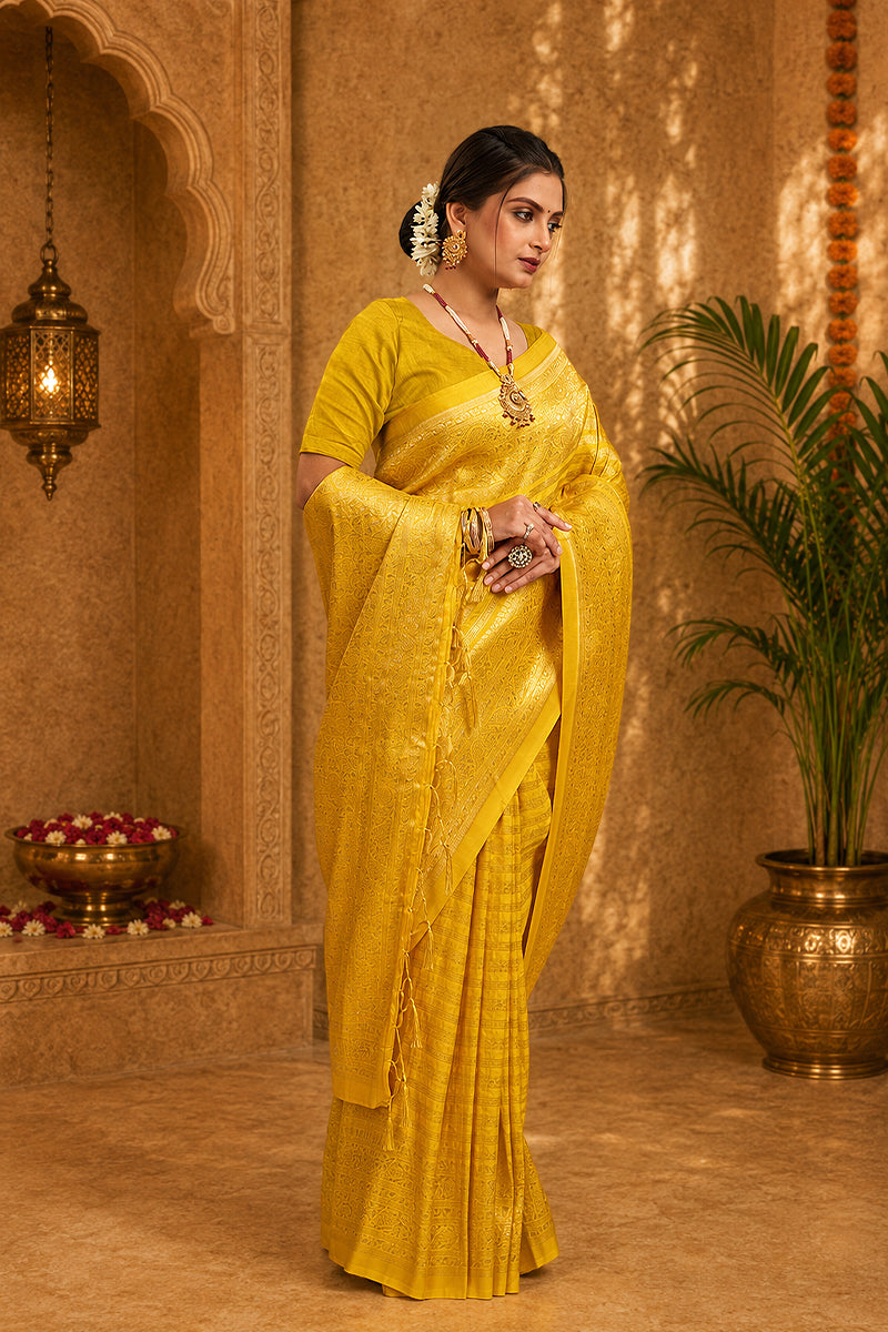 Yellow Woven Banarasi Khadi Silk Saree
