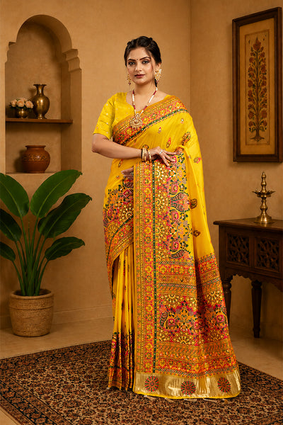 Yellow Rajwadi Pashmina Silk Saree