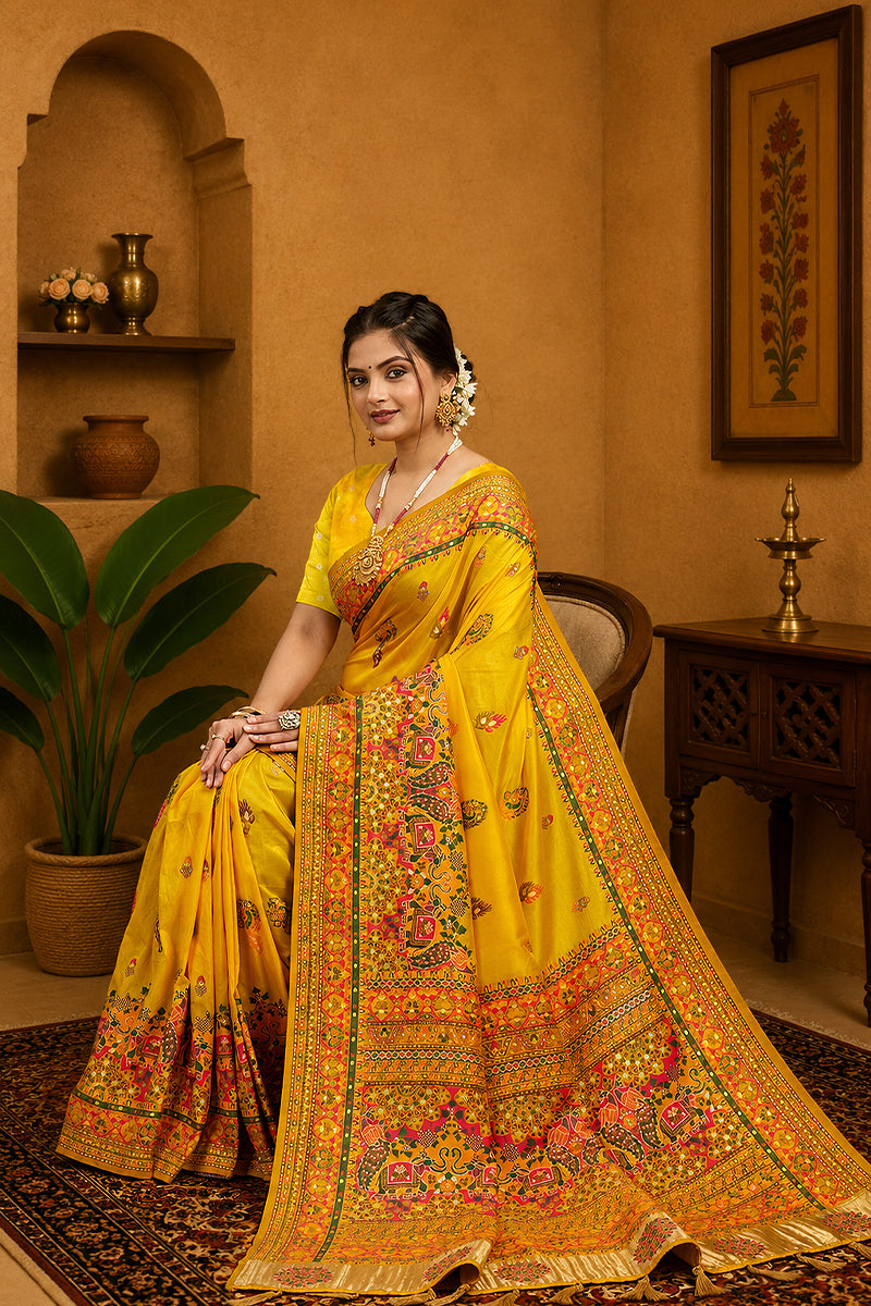 Yellow Rajwadi Pashmina Silk Saree